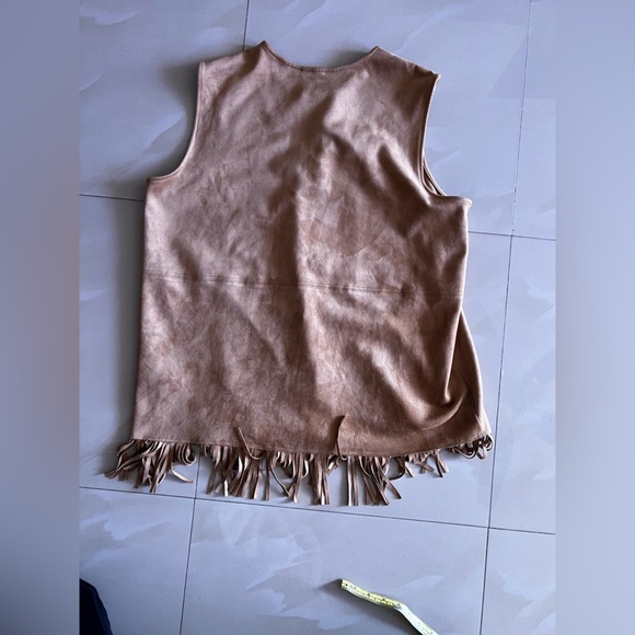 Ruby Rd Suede Fringe Studded tunic Women Brown Faux Open Front Western Regular L - Picture 8 of 16